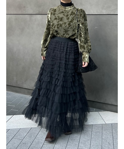 Ayla（アイラ）の「【軽やかな透け感】シアーフロッキージャカードブラウス（カーキ/グリーン）（シャツ/ブラウス・レディース・カーキ・FREE）」の5枚目の写真