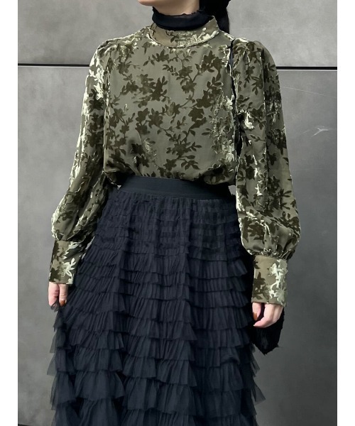 Ayla（アイラ）の「【軽やかな透け感】シアーフロッキージャカードブラウス（カーキ/グリーン）（シャツ/ブラウス・レディース・カーキ・FREE）」の9枚目の写真