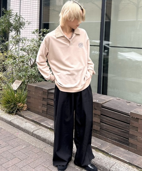 B.R.U(ブル)の「ワンポイント刺繍襟付きスウェット / 異素材襟切替ポロスウェット(スウェット・メンズ・ブラック/チャコールグレー/ベージュ・FREE)」の21枚目の写真