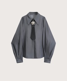 LA POMME petit（ラポミ・プチ）の「ネクタイ取り外し可　Silver Flower Leather Tie Shirt（シャツ/ブラウス）」