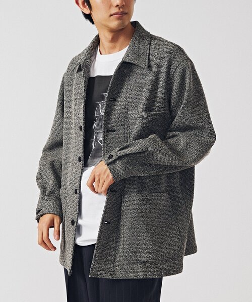 EDIFICE（エディフィス）の「ツイーディー シャツカバーオール（カバーオール・メンズ・ブラック/ブラック系その他/アイボリー・MEDIUM/LARGE）」の4枚目の写真