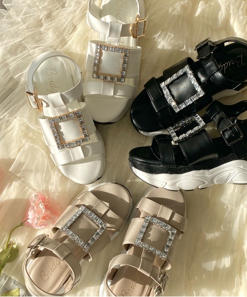 Bridget Birkin（ブリジットバーキン）の「【Bridget Birkin】スクエアビジューバックルスポーツサンダル(542128)（サンダル・レディース・ブラック/グレイッシュベージュ/ホワイト・S/M/L/LL）」の11枚目の写真