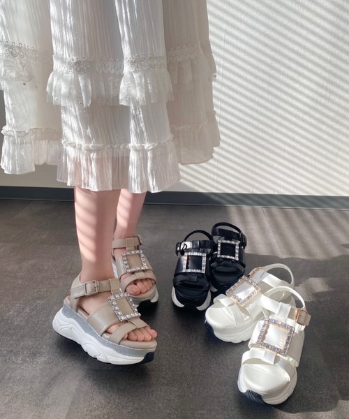 Bridget Birkin（ブリジットバーキン）の「【Bridget Birkin】スクエアビジューバックルスポーツサンダル(542128)（サンダル・レディース・ブラック/グレイッシュベージュ/ホワイト・S/M/L/LL）」の10枚目の写真