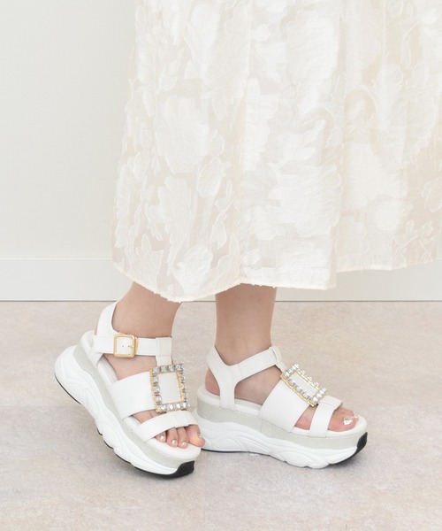 Bridget Birkin（ブリジットバーキン）の「【Bridget Birkin】スクエアビジューバックルスポーツサンダル(542128)（サンダル・レディース・ブラック/グレイッシュベージュ/ホワイト・S/M/L/LL）」の15枚目の写真