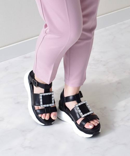 Bridget Birkin（ブリジットバーキン）の「【Bridget Birkin】スクエアビジューバックルスポーツサンダル(542128)（サンダル・レディース・ブラック/グレイッシュベージュ/ホワイト・S/M/L/LL）」の16枚目の写真