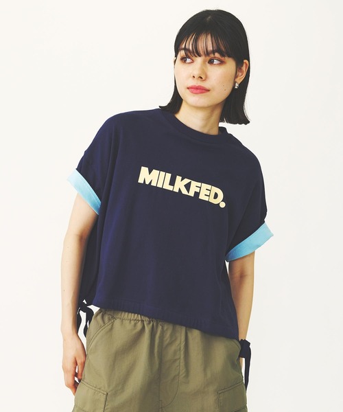 MILKFED.(ミルクフェド)の「COLORED SLEEVE EDGE S/S TOP(Tシャツ/カットソー・レディース・ブラック/ネイビー/オフホワイト・ONE SIZE)」の17枚目の写真