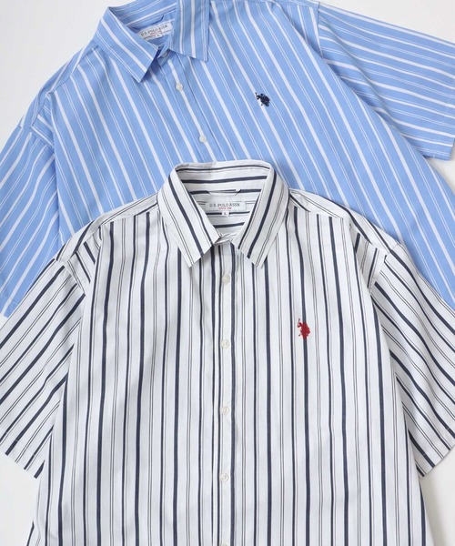 U.S. POLO ASSN./ユーエスポロアッスン オーバーサイズ ブロード 無地 ストライプ ロゴ ワンポイント刺繍 レギュラーカラー 半袖シャツ/レディース メンズ（シャツ/ブラウス）｜U.S. POLO ASSN.（ユーエスポロアッスン）