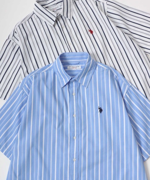 U.S. POLO ASSN./ユーエスポロアッスン オーバーサイズ ブロード 無地 ストライプ ロゴ ワンポイント刺繍 レギュラーカラー 半袖シャツ/レディース メンズ（シャツ/ブラウス）｜U.S. POLO ASSN.（ユーエスポロアッスン）