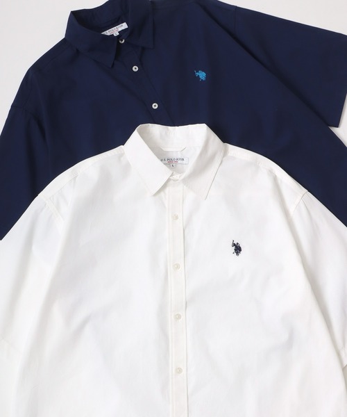 U.S. POLO ASSN./ユーエスポロアッスン オーバーサイズ ブロード 無地 ストライプ ロゴ ワンポイント刺繍 レギュラーカラー 半袖シャツ/レディース メンズ（シャツ/ブラウス）｜U.S. POLO ASSN.（ユーエスポロアッスン）