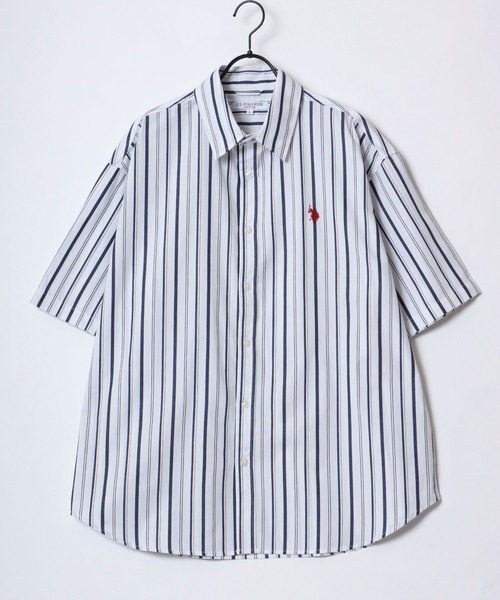U.S. POLO ASSN./ユーエスポロアッスン オーバーサイズ ブロード 無地 ストライプ ロゴ ワンポイント刺繍 レギュラーカラー 半袖シャツ/レディース メンズ（シャツ/ブラウス）｜U.S. POLO ASSN.（ユーエスポロアッスン）