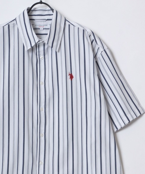 U.S. POLO ASSN./ユーエスポロアッスン オーバーサイズ ブロード 無地 ストライプ ロゴ ワンポイント刺繍 レギュラーカラー 半袖シャツ/レディース メンズ（シャツ/ブラウス）｜U.S. POLO ASSN.（ユーエスポロアッスン）