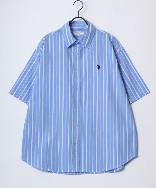 U.S. POLO ASSN./ユーエスポロアッスン オーバーサイズ ブロード 無地 ストライプ ロゴ ワンポイント刺繍 レギュラーカラー 半袖シャツ/レディース メンズ（シャツ/ブラウス）｜U.S. POLO ASSN.（ユーエスポロアッスン）
