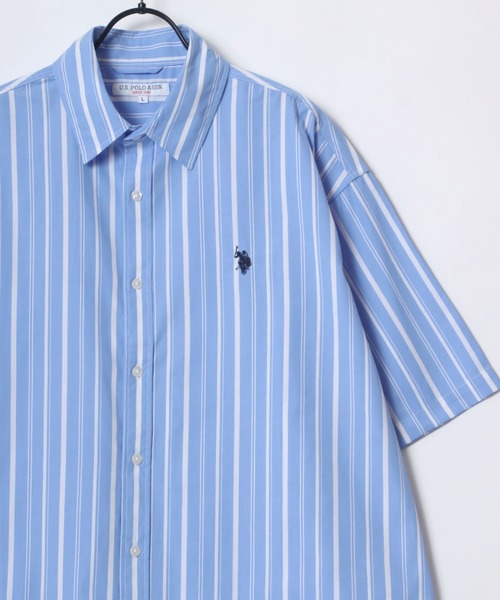 U.S. POLO ASSN./ユーエスポロアッスン オーバーサイズ ブロード 無地 ストライプ ロゴ ワンポイント刺繍 レギュラーカラー 半袖シャツ/レディース メンズ（シャツ/ブラウス）｜U.S. POLO ASSN.（ユーエスポロアッスン）