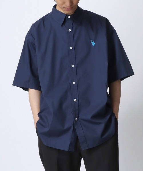 U.S. POLO ASSN./ユーエスポロアッスン オーバーサイズ ブロード 無地 ストライプ ロゴ ワンポイント刺繍 レギュラーカラー 半袖シャツ/レディース メンズ（シャツ/ブラウス）｜U.S. POLO ASSN.（ユーエスポロアッスン）