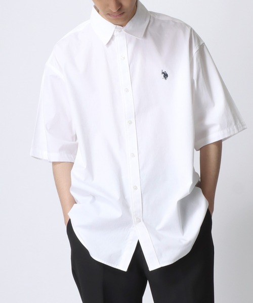 U.S. POLO ASSN./ユーエスポロアッスン オーバーサイズ ブロード 無地 ストライプ ロゴ ワンポイント刺繍 レギュラーカラー 半袖シャツ/レディース メンズ（シャツ/ブラウス）｜U.S. POLO ASSN.（ユーエスポロアッスン）