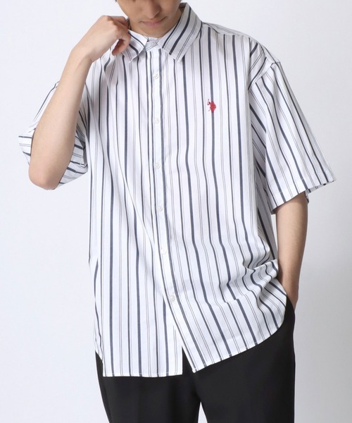 U.S. POLO ASSN./ユーエスポロアッスン オーバーサイズ ブロード 無地 ストライプ ロゴ ワンポイント刺繍 レギュラーカラー 半袖シャツ/レディース メンズ（シャツ/ブラウス）｜U.S. POLO ASSN.（ユーエスポロアッスン）