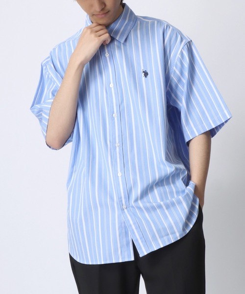 U.S. POLO ASSN./ユーエスポロアッスン オーバーサイズ ブロード 無地 ストライプ ロゴ ワンポイント刺繍 レギュラーカラー 半袖シャツ/レディース メンズ（シャツ/ブラウス）｜U.S. POLO ASSN.（ユーエスポロアッスン）