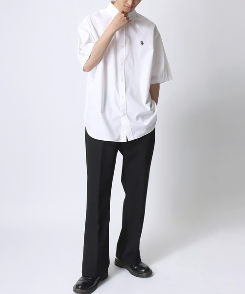 U.S. POLO ASSN./ユーエスポロアッスン オーバーサイズ ブロード 無地 ストライプ ロゴ ワンポイント刺繍 レギュラーカラー 半袖シャツ/レディース メンズ（シャツ/ブラウス）｜U.S. POLO ASSN.（ユーエスポロアッスン）