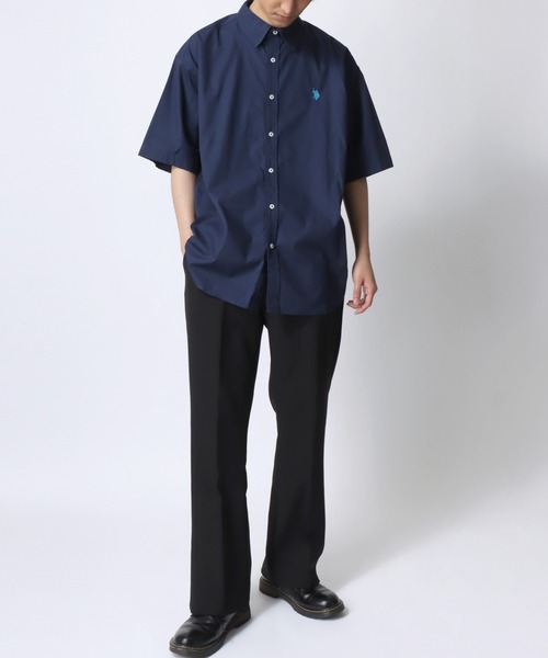 U.S. POLO ASSN./ユーエスポロアッスン オーバーサイズ ブロード 無地 ストライプ ロゴ ワンポイント刺繍 レギュラーカラー 半袖シャツ/レディース メンズ（シャツ/ブラウス）｜U.S. POLO ASSN.（ユーエスポロアッスン）