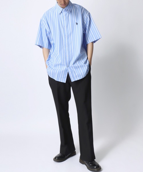 U.S. POLO ASSN./ユーエスポロアッスン オーバーサイズ ブロード 無地 ストライプ ロゴ ワンポイント刺繍 レギュラーカラー 半袖シャツ/レディース メンズ（シャツ/ブラウス）｜U.S. POLO ASSN.（ユーエスポロアッスン）