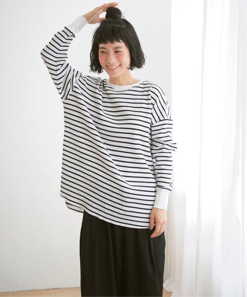 LBC(エルビーシー)の「ワッフルゆるプルオーバー(Tシャツ/カットソー・レディース・オフホワイト/チャコールグレー/その他7・M)」の5枚目の写真