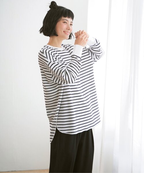 LBC(エルビーシー)の「ワッフルゆるプルオーバー(Tシャツ/カットソー・レディース・オフホワイト/チャコールグレー/その他7・M)」の6枚目の写真