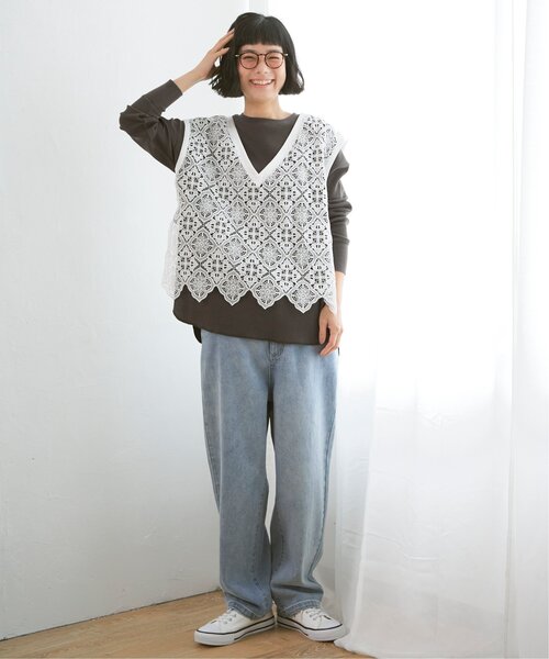 LBC(エルビーシー)の「ワッフルゆるプルオーバー(Tシャツ/カットソー・レディース・オフホワイト/チャコールグレー/その他7・M)」の22枚目の写真