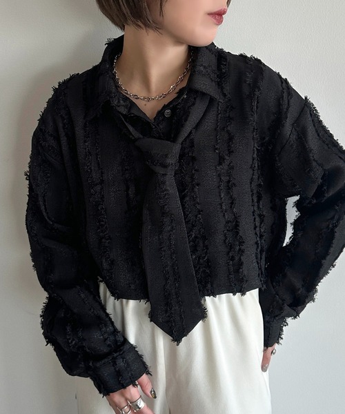 apres jour mignon(アプレジュールミニョン)の「ジャガードネクタイセットクロップドシャツ【ZOZOTOWN限定アイテム】(シャツ/ブラウス・レディース・アイボリー/ライトパープル/ブラック・フリー/X-LARGE)」の13枚目の写真