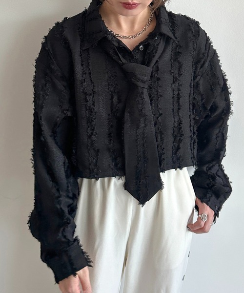 apres jour mignon(アプレジュールミニョン)の「ジャガードネクタイセットクロップドシャツ【ZOZOTOWN限定アイテム】(シャツ/ブラウス・レディース・アイボリー/ライトパープル/ブラック・フリー/X-LARGE)」の14枚目の写真