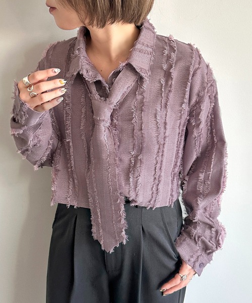apres jour mignon(アプレジュールミニョン)の「ジャガードネクタイセットクロップドシャツ【ZOZOTOWN限定アイテム】(シャツ/ブラウス・レディース・アイボリー/ライトパープル/ブラック・フリー/X-LARGE)」の19枚目の写真