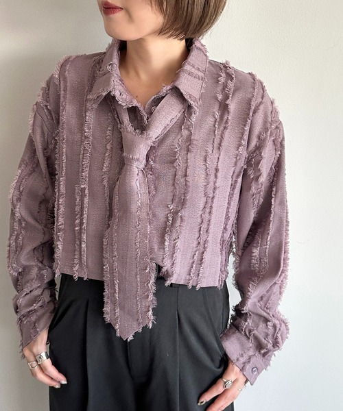 apres jour mignon(アプレジュールミニョン)の「ジャガードネクタイセットクロップドシャツ【ZOZOTOWN限定アイテム】(シャツ/ブラウス・レディース・アイボリー/ライトパープル/ブラック・フリー/X-LARGE)」の20枚目の写真