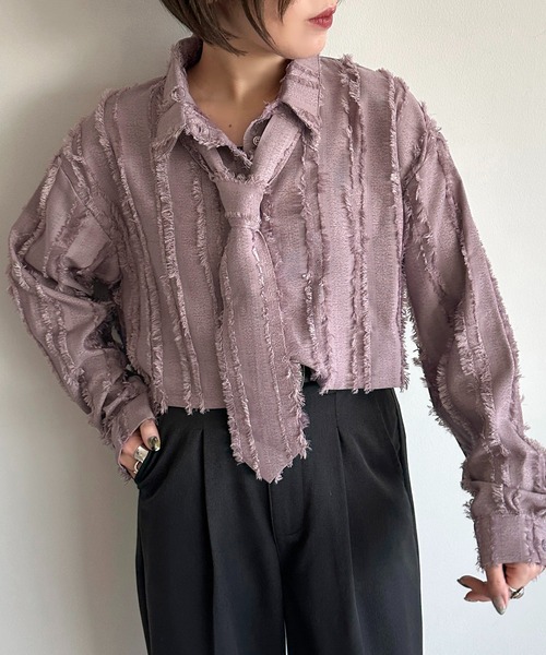 apres jour mignon(アプレジュールミニョン)の「ジャガードネクタイセットクロップドシャツ【ZOZOTOWN限定アイテム】(シャツ/ブラウス・レディース・アイボリー/ライトパープル/ブラック・フリー/X-LARGE)」の21枚目の写真