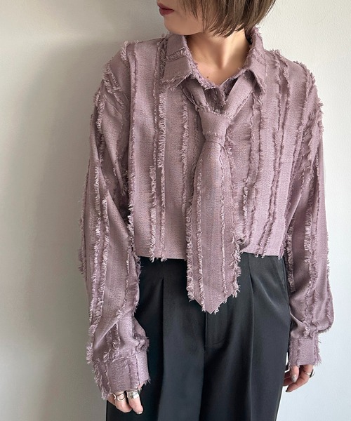 apres jour mignon(アプレジュールミニョン)の「ジャガードネクタイセットクロップドシャツ【ZOZOTOWN限定アイテム】(シャツ/ブラウス・レディース・アイボリー/ライトパープル/ブラック・フリー/X-LARGE)」の22枚目の写真
