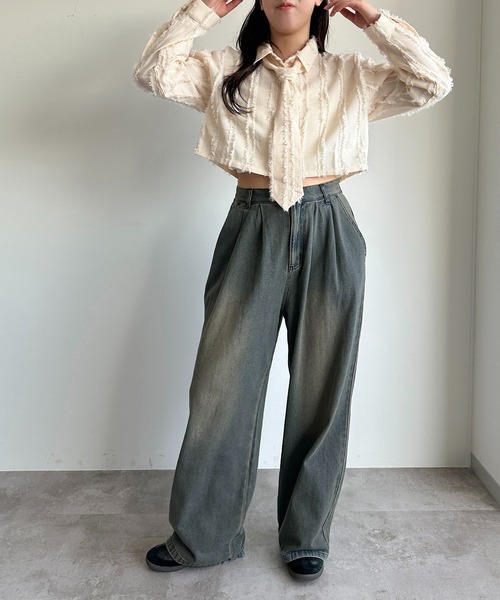 apres jour mignon(アプレジュールミニョン)の「ジャガードネクタイセットクロップドシャツ【ZOZOTOWN限定アイテム】(シャツ/ブラウス・レディース・アイボリー/ライトパープル/ブラック・フリー/X-LARGE)」の10枚目の写真