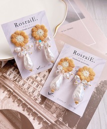 【RosraiE】フラワーモチーフ バロックドロップパール イヤリング(MA)
