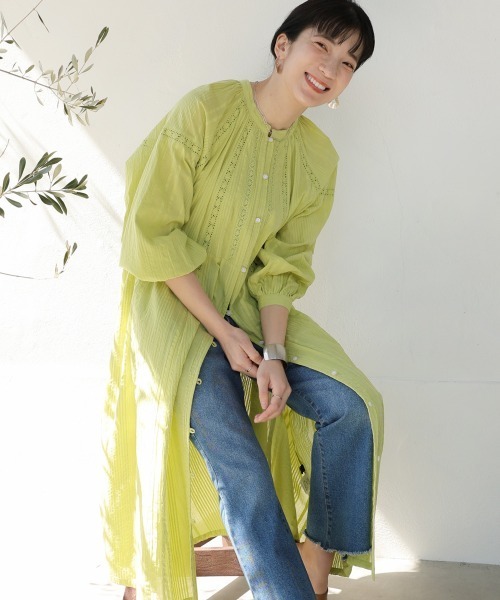 Bou Jeloud（ブージュルード）の「シアサッカーレース切替ワンピース（ワンピース・レディース・ブラック/グレイッシュベージュ/ライム・38）」の3枚目の写真