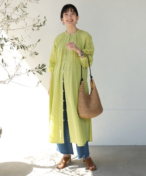 Bou Jeloud（ブージュルード）の「シアサッカーレース切替ワンピース（ワンピース・レディース・ブラック/グレイッシュベージュ/ライム・38）」の6枚目の写真