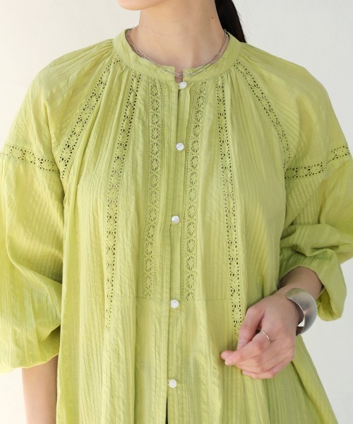 Bou Jeloud（ブージュルード）の「シアサッカーレース切替ワンピース（ワンピース・レディース・ブラック/グレイッシュベージュ/ライム・38）」の7枚目の写真