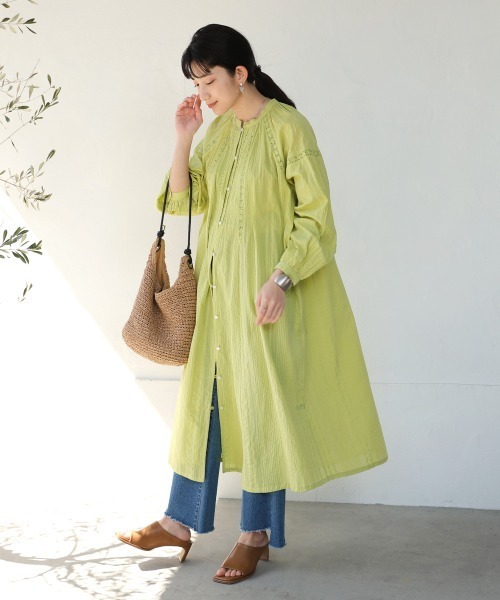 Bou Jeloud（ブージュルード）の「シアサッカーレース切替ワンピース（ワンピース・レディース・ブラック/グレイッシュベージュ/ライム・38）」の11枚目の写真