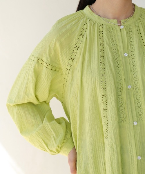 Bou Jeloud（ブージュルード）の「シアサッカーレース切替ワンピース（ワンピース・レディース・ブラック/グレイッシュベージュ/ライム・38）」の13枚目の写真