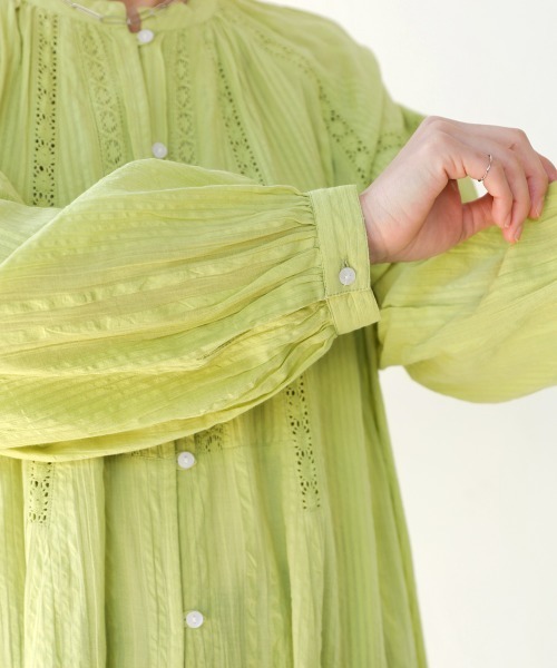 Bou Jeloud（ブージュルード）の「シアサッカーレース切替ワンピース（ワンピース・レディース・ブラック/グレイッシュベージュ/ライム・38）」の16枚目の写真