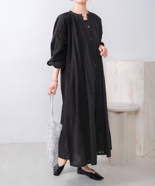 Bou Jeloud（ブージュルード）の「シアサッカーレース切替ワンピース（ワンピース・レディース・ブラック/グレイッシュベージュ/ライム・38）」の18枚目の写真