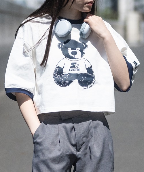 JOHN'S CLOSET(ジョンズクローゼット)の「【t】〔STARTER BLACK LABEL〕ショート丈 ラグラン/リンガー 半袖 プリントTシャツ(Tシャツ/カットソー・レディース・ブラック系1/ホワイト系4/ホワイト系1/アイボリー/ホワイト系2/チャコールグレー/ホワイト系3/クリーム・LARGE/MEDIUM)」の6枚目の写真