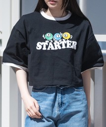 【t】〔STARTER BLACK LABEL〕ショート丈 ラグラン/リンガー 半袖 プリントTシャツ