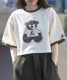 【t】〔STARTER BLACK LABEL〕ショート丈 ラグラン/リンガー 半袖 プリントTシャツ