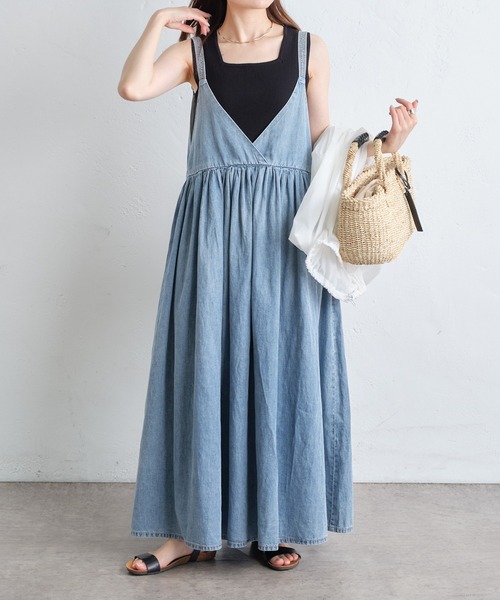 PUAL CE CIN（ピュアルセシン）の「綿麻デニムワンピース（ワンピース