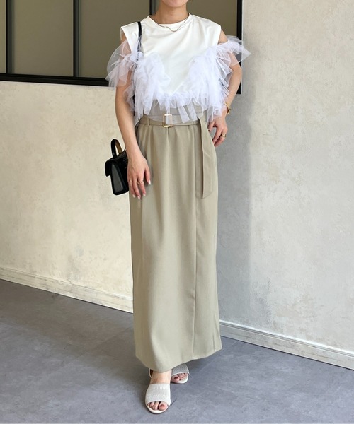 Thevon(ゼボン)の「ベルト付きハイウエストナロースカート(スカート・レディース・イエロー/ブラック/グレイッシュベージュ/グレー・FREE)」の10枚目の写真