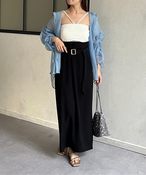 Thevon(ゼボン)の「ベルト付きハイウエストナロースカート(スカート・レディース・イエロー/ブラック/グレイッシュベージュ/グレー・FREE)」の18枚目の写真