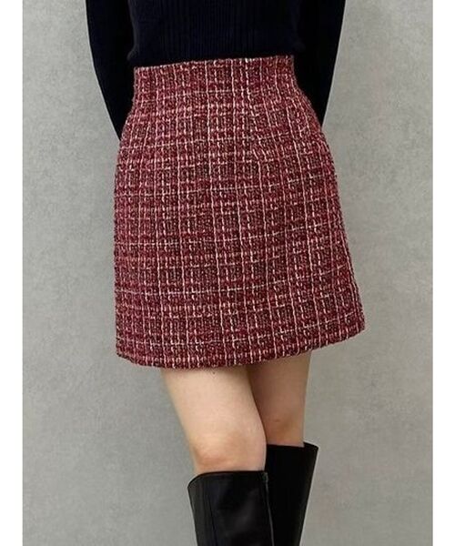 MERCURYDUO（マーキュリーデュオ）の「【セットアップ着用可】ツイードミニスカート（スカート・レディース・レッド/オフホワイト/ブラック・MEDIUM/SMALL）」の3枚目の写真