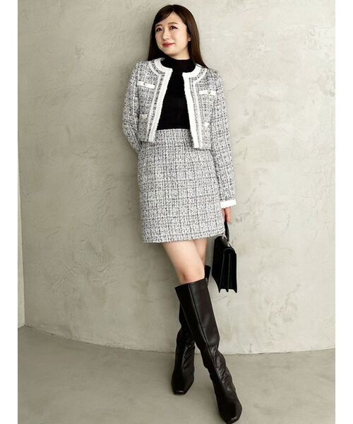 MERCURYDUO（マーキュリーデュオ）の「【セットアップ着用可】ツイードミニスカート（スカート・レディース・レッド/オフホワイト/ブラック・MEDIUM/SMALL）」の4枚目の写真